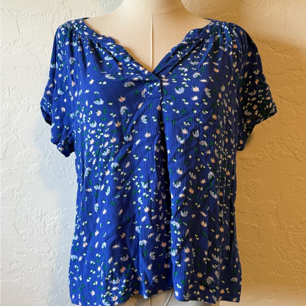 Style & Co. Blue Tie Front Short Sleeve Blouse